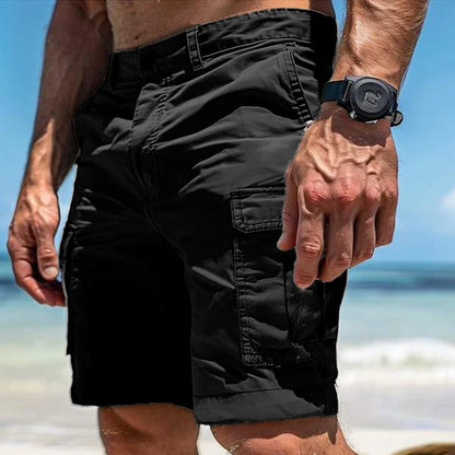 Men's Wear-Resistant Shorts Summer Beach Casual Cargo Short Pants Multi-Pocket Workwear Breathable Loose Straight Solid Shorts
