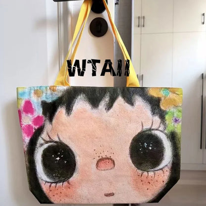 Brand Portrait Print Tote Bag Large Capacity Top-handle Shopper Bag Fashion Pvc Kraft Paper Shoulderbag Waterproof Pouch Storage