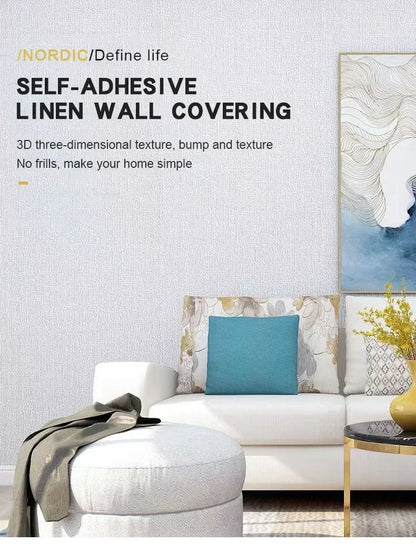 3D Self-Adhesive Linen Wallpaper Continuous Waterproof Wall Stickers Living Room Bedroom Kitchen Cabinet Waterproof Wall Sticker