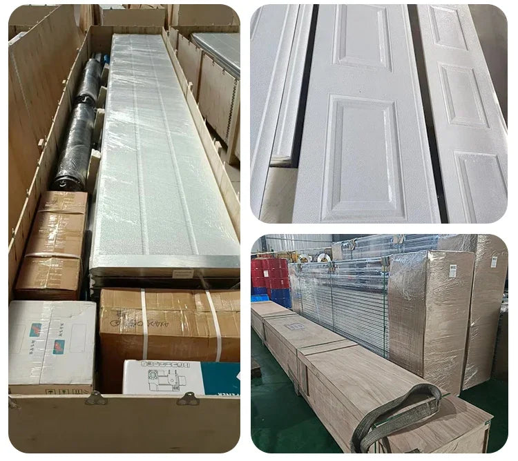 Modern style automatic steel and wood combination elevated garage door windproof and anti-theft household finished surface