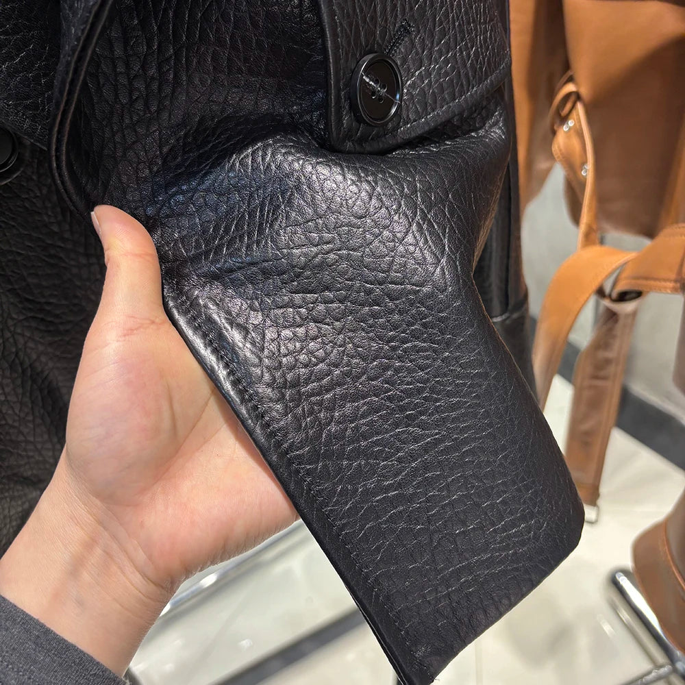 YOLOAgain Vintage Grain Leather Jacket Women Real Leather Sheepskin Jacket With Belt