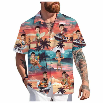 Custom Face Hawaiian Shirt Unisex Funny Personalized 3D Printed Button Shirts 2025 Beach Short Sleeves Lapel Shirts DIY Blouses