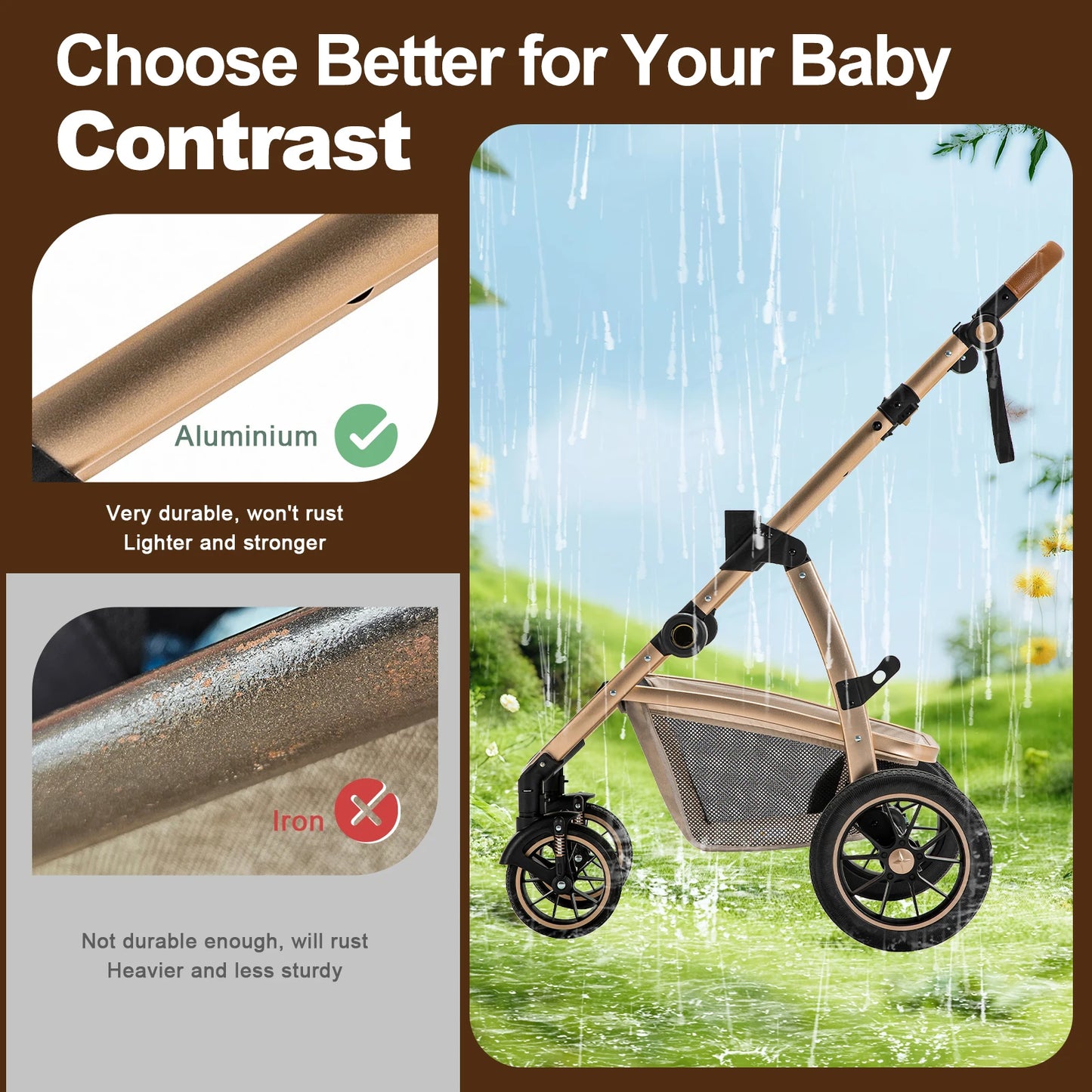Baby Stroller 3 in 1 Easy Folding Multifunctional Stroller Travel Portable Baby Carriage Safety Seat EU Standard Aluminum Frame