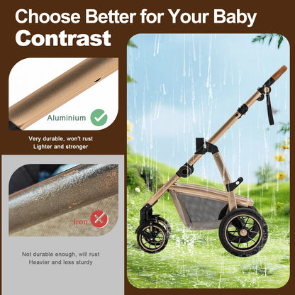 Baby Stroller 3 in 1 Easy Folding Multifunctional Stroller Travel Portable Baby Carriage Safety Seat EU Standard Aluminum Frame