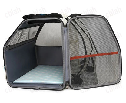 2-in-1 Rolling Pet Carrier Backpack with Wheels, Large Foldable Travel Bag for Dogs and Cats, Ventilated Backpack Carrier