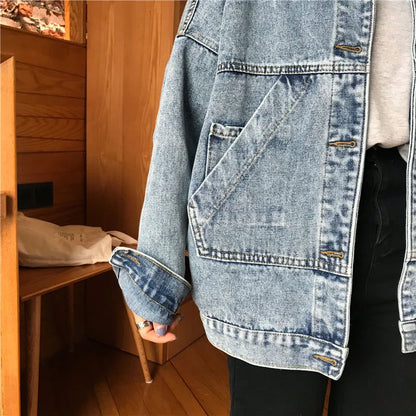 Denim Jacket Women's Spring Autumn New High Street Jeans Coat Oversize Loose Basic Jackets Simple Versatile Lapel Outerwear