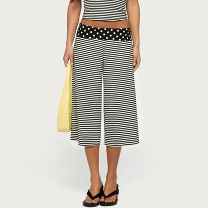 Women Fold Over Waist Gaucho Pants Low Rise Cropped Wide Leg Capri Pants Summer Foldover Culottes Yoga Pants Pajama Bottoms