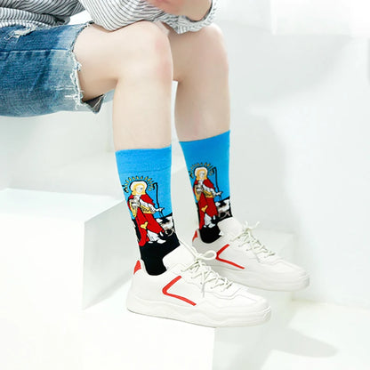 1 Pair Van Gogh Starry Night Cotton Socks Women Men Mona Lisa Oil Painting Retro-classical Series Skateboard Casual Couple Socks