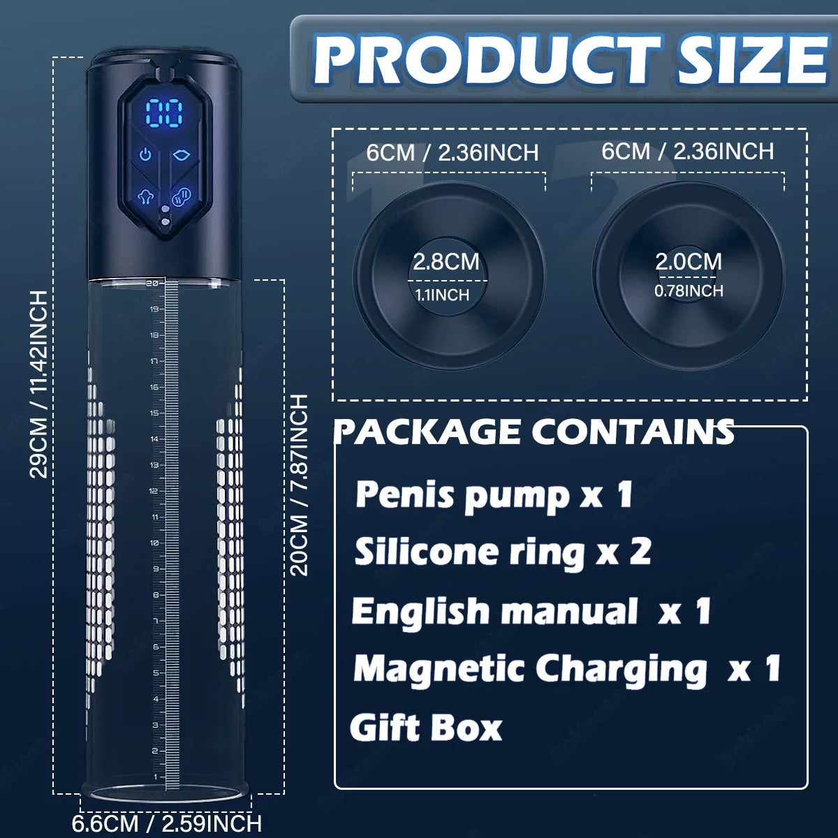 IPX7 Waterproof Electric Penis Pump for Enlargement Man Vacuum Pump Enlargement Extend Pump 4 Suction Levels 2 Silicone Sleeves