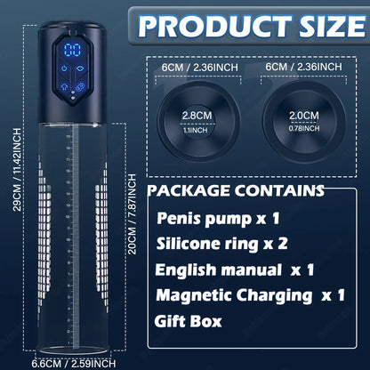 IPX7 Waterproof Electric Penis Pump for Enlargement Man Vacuum Pump Enlargement Extend Pump 4 Suction Levels 2 Silicone Sleeves