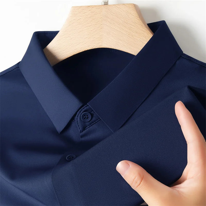 Men's Business Casual Solid Color Short Sleeve Shirt Summer Fashion No Ironing Comfortable Versatile Top for Men