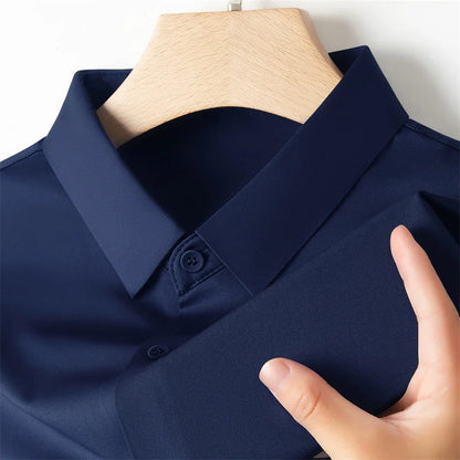 Men's Business Casual Solid Color Short Sleeve Shirt Summer Fashion No Ironing Comfortable Versatile Top for Men