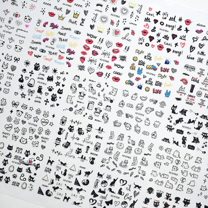 30pcs/set 3D Cartoon Cat Nail Art Stickers Black Graffiti Animal Bow Star Heart Nail Decals Kawaii Self-adhesive Manicure Slider