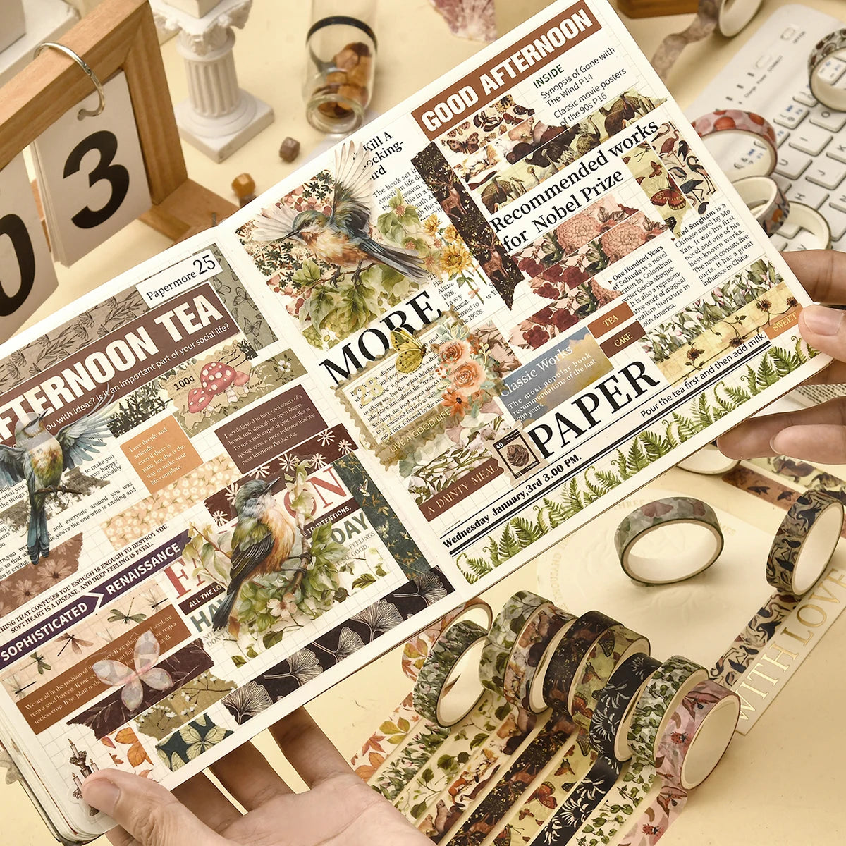5 Rolls/Box Forest Plant Print Washi Tape Handmade Diy Diary Photo Album Decoration Masking Tape Set