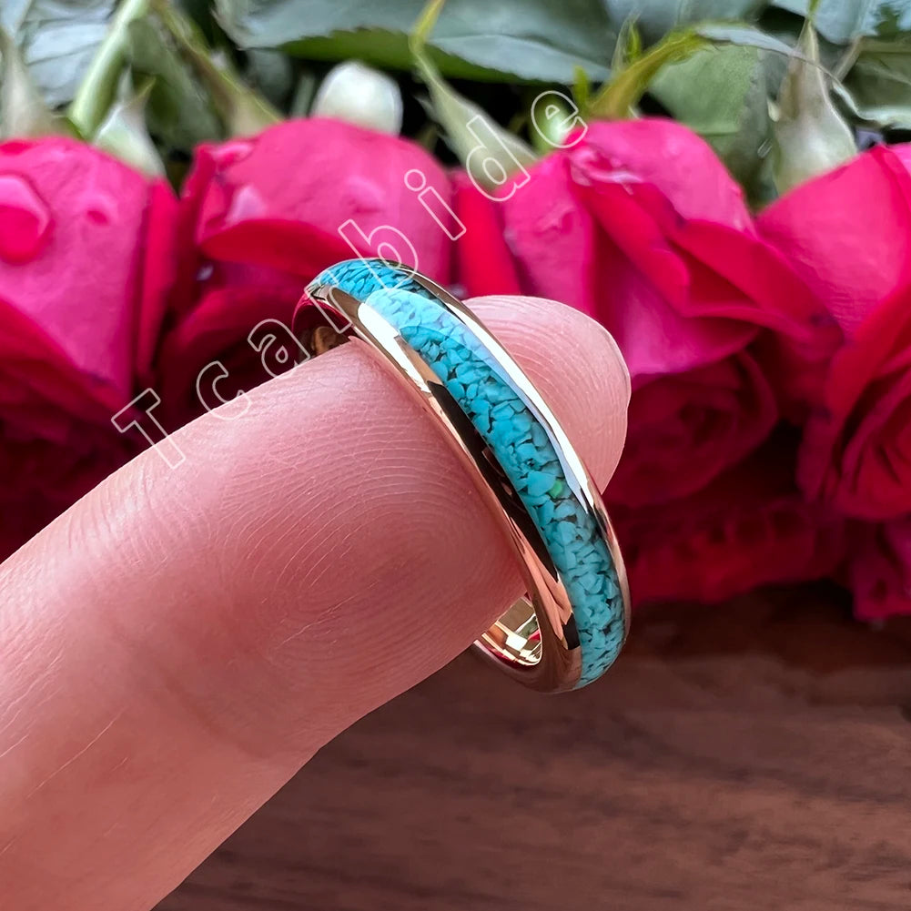 4MM 6MM 8MM Multicolor Turquoise Ring Men Women Beautiful Tungsten Engagement Wedding Band Domed Polished Finish Comfort Fit