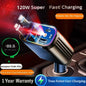 120W 5-in-1 Car Fast Charger Retractable Cable PD 30W Digital Voltmeter Star Light Car Charging Adapter For IOS Android