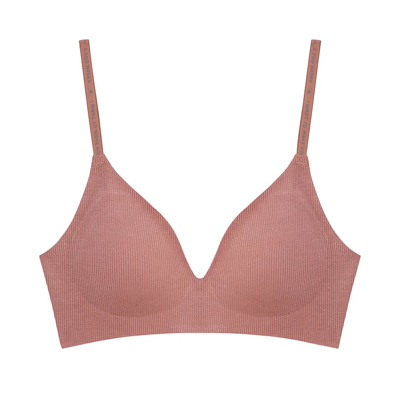 FINETOO Women Wireless Bra Deep V Padded Bralette S-XL Trendy Stripe Knitting Bras Sexy Ladies Brassiere Solid Underwear 6 Color