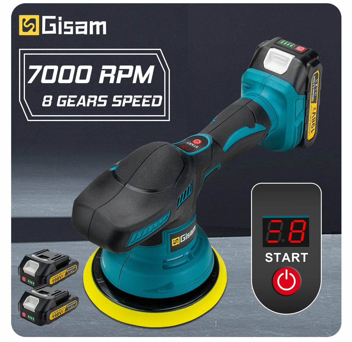 Gisam Cordless Car Polisher 8 Gears Adjustable Auto Electric Waxing Sanding Sealing Glaze Power Tool Fit Makita 18v Battery Pin