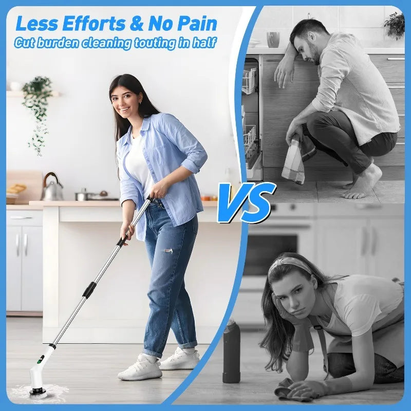 Electric Spin Scrubber 9 in 1 Cordless Cleaning Brush Telescopic Handle LED Display Wireless Bathroom Kitchen Floor Tile Cleaner