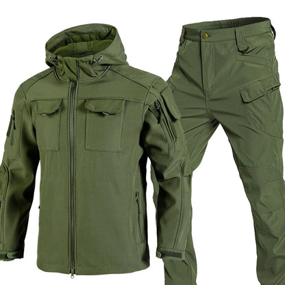 New Shark Shell Beetle Suit Winter Camo Fleece Lined Thickened Softshell Jacket Pants Set Plus Size Windproof Thermal Outdoor Ge