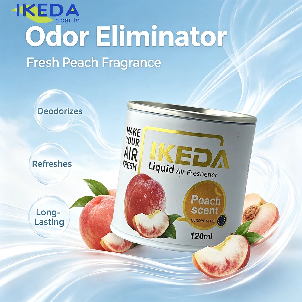 IKEDA Liquid Air Freshener Peach Scent, Odor Eliminator Deodorizer, Long-Lasting Freshness, Europe Style 120ml Bottle