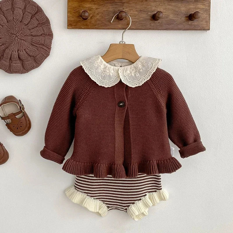 2025 New Autumn Toddler Baby Girl Clothes Set 0-3Yrs Infant Baby Girls Clothing Suit Long Sleeved Cardigan Sweater+PP Shorts