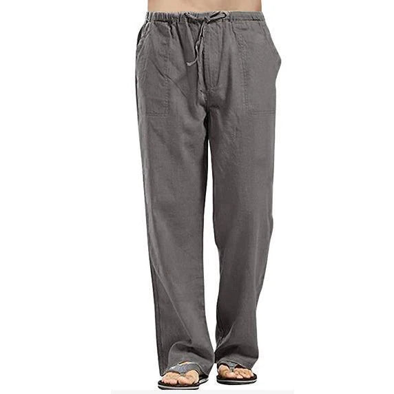 Men's Cotton Linen Pants Summer Solid Color Breathable Linen Trousers Male Casual Elastic Waist Fitness Pants Hip-Hop Streetwear