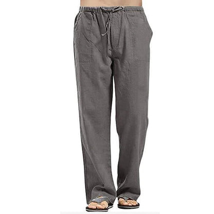 Men's Cotton Linen Pants Summer Solid Color Breathable Linen Trousers Male Casual Elastic Waist Fitness Pants Hip-Hop Streetwear