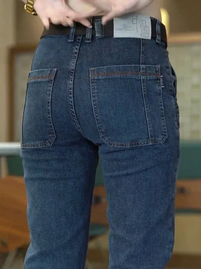 Spring Summer Thin Six Pocket Men's Jeans Elastic Straight Leg Casual Slim Fit Jeans Versatile Multi-Pocket Long Y2K Denim Pants