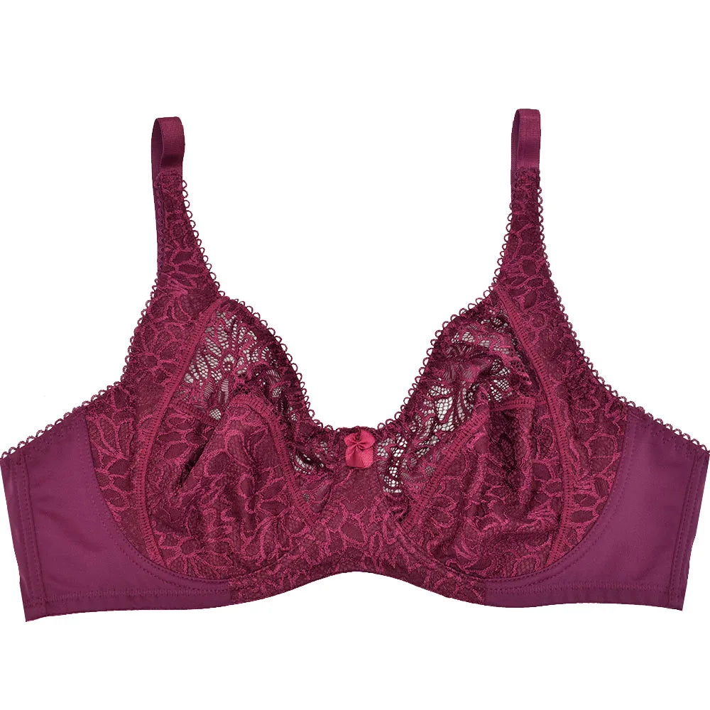 Plus Size Bras For Womens Lace Sexy Bra Perspective Underwire Female Lingerie BH Tops C D DD E F Cup