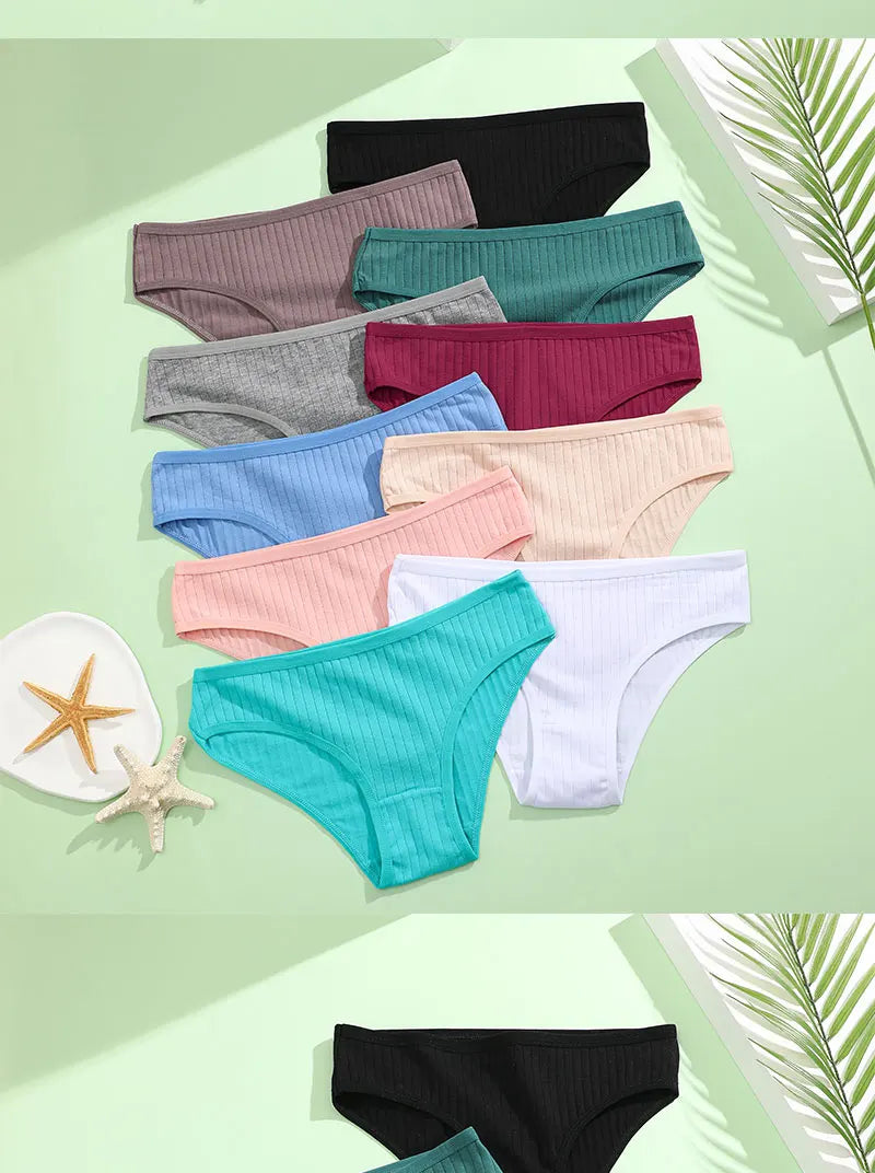 4PCS/SET Women's Cotton Panties Sexy Soft Striped Underpants 12 Solid Color Briefs Female Comfortable Stretch Lingerie M-XL