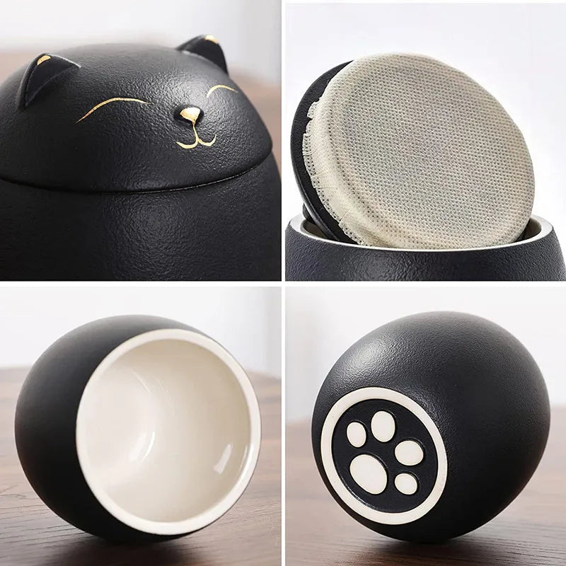 Always Remember Classic Souvenir Pet Cat Dog Ceramics Ashes Funeral Urn (4.7"*4.3"/Under 70 pounds/Black Cat)