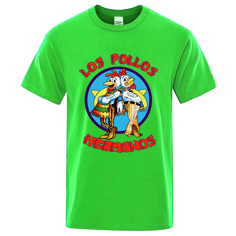 Summer Men's High Quality LOS POLLOS Hermanos Funny Printed T-Shirt Casual Cotton Breathable Tshirt Chicken Brothers Tees Top