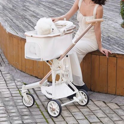 Luxury PU leather pet stroller,Car Pet Basket,lightweight Foldable Dog Travel Stroller,Portable Outdoor Cat and Dog Stroller