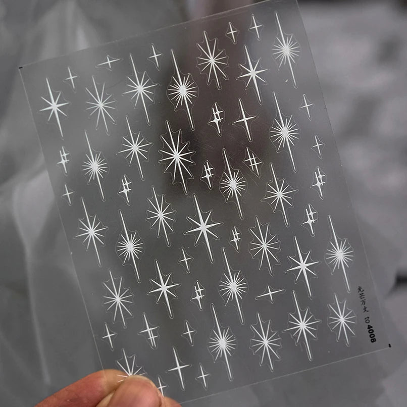 Gold Silver Starlight Laser Pink Colorful Glitter Star Bronzing Rhinestones Relief Nail Art Decorations Stickers Manicure Decals