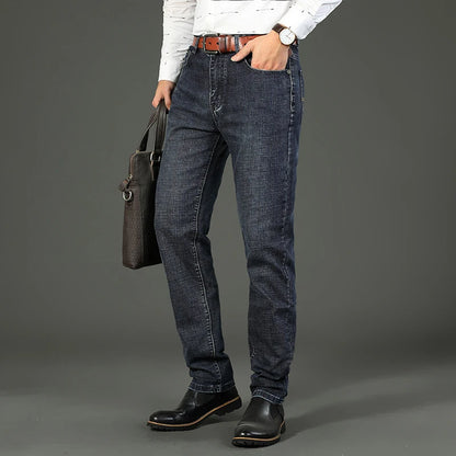2026 Brand Slim Washed Jeans Casual Straight Stretch Fashion Classic Blue Black Work Denim Trousers Male Brand Clothing