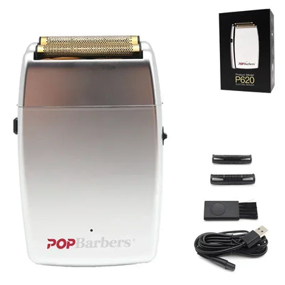 New 11000 RPM 7W Pop Barbers P620 Professional Electric Men's Beard Trimmer Double Foil Shaver Electric Shaver USB Hair Clipper