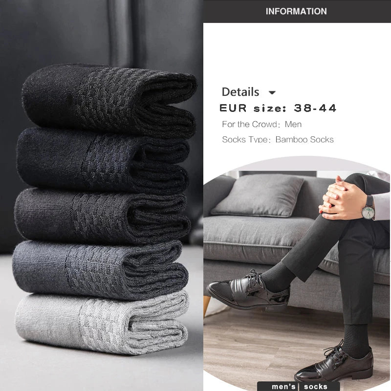 5 Pairs Bamboo Fiber Men's Socks Classic Business Crew Socks Spring Autumn Casual Comfortable Breathable Compression Bamboo Sox