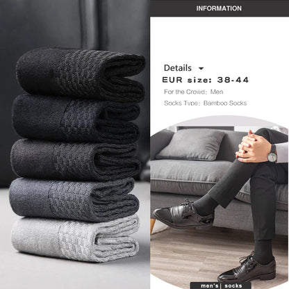 5 Pairs Bamboo Fiber Men's Socks Classic Business Crew Socks Spring Autumn Casual Comfortable Breathable Compression Bamboo Sox