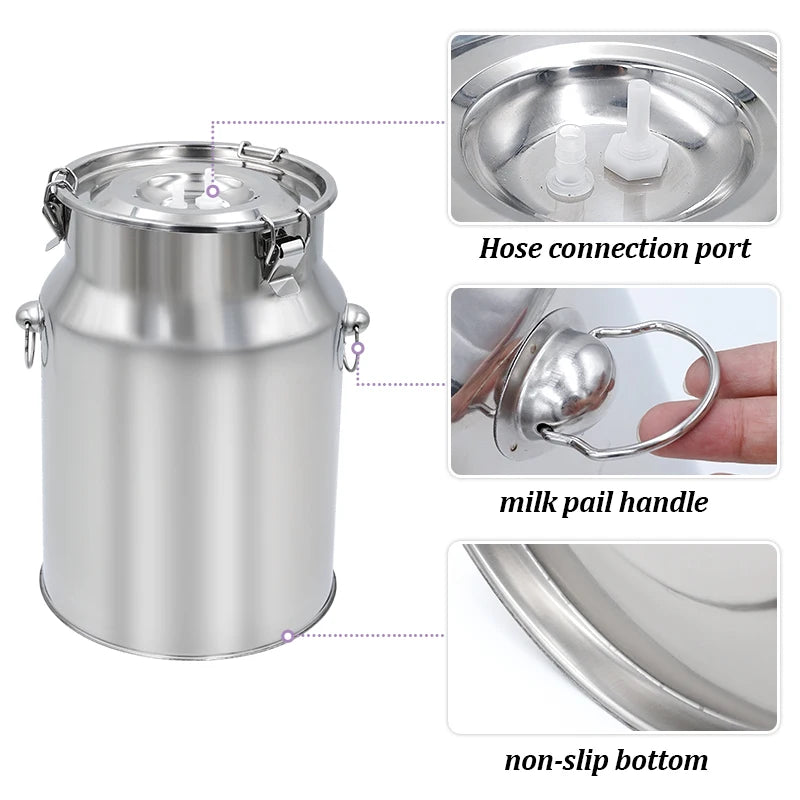 5/10L Stainless Steel Cow Milk Bucket Farm Cows Goats Vacuum Pump Bucket Pasture Cow Sheep Electric Milking Machine Accessories