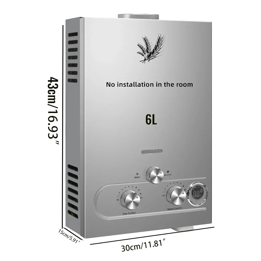 SIHAO 6L/8L/10L/12L/16L/18L LPG Water Heater, On-Demand Instant Hot Water System for Propane & Butane Gas, Tankless Home Use Boiler