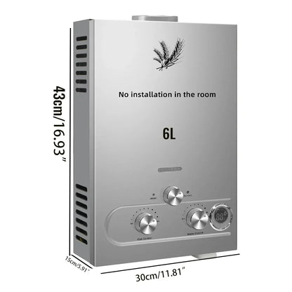 SIHAO 6L/8L/10L/12L/16L/18L LPG Water Heater, On-Demand Instant Hot Water System for Propane & Butane Gas, Tankless Home Use Boiler