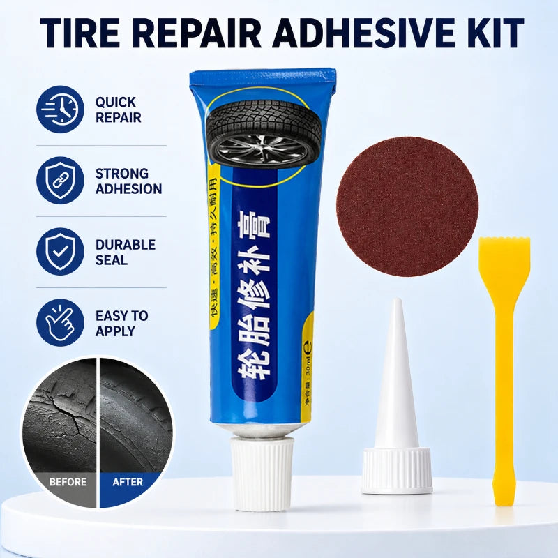 Permanent Rubber Tire Repair Glue 30ml Complete Kit Quick Patch Seal For Bike Motorcycle ATV Car Tyre Crack Leak Repair Supplies