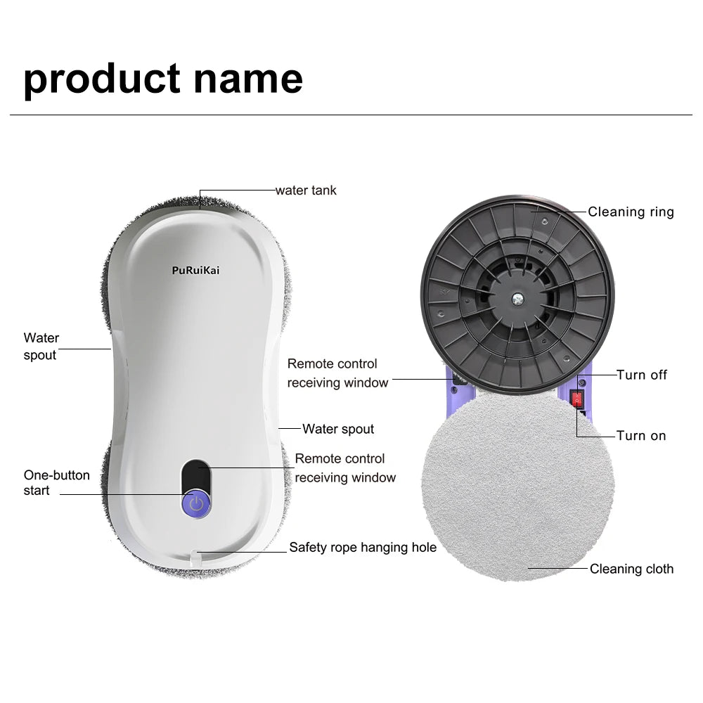 PuRuiKai Portable Window Cleaning Robot,Intelligent Cleaning with Dubbele Nozzle Water Sprayer, Remote Control