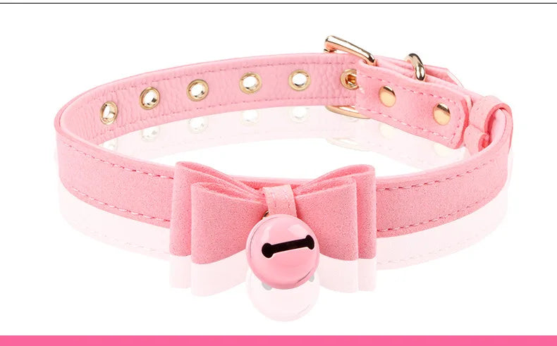 6 Colors Sexy PU Leather Bowknot Necklace Collar With Bell Bdsm Cosplay Slave For Women Bondage Gothic Choker Exotic Accessories
