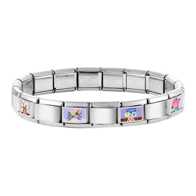 2025 Women's Fashion Colorful Flowers Oil Painting Style Series Italian Charms Fit 9mm Stainless Steel Bracelet DIY Jewelry Gift