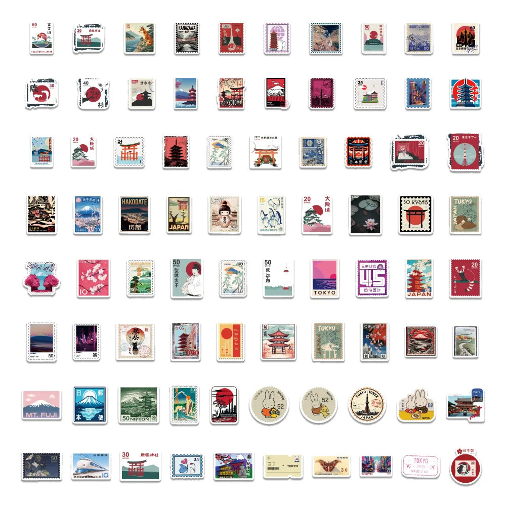 80PCS Japan Travel Stamps Cartoon Sticker DIY Decoration PVC Phone Case Waterproof Skateboard Notebook Graffiti Toys Gifts
