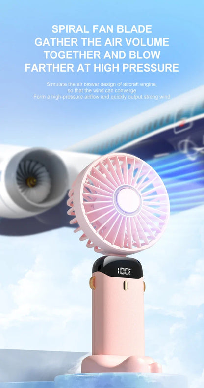 5000mAh Portable Fan Rechargeable 90° Foldable 5 Speed Mini Air Conditioner Small Fan Air Cooler with LED Digital Display