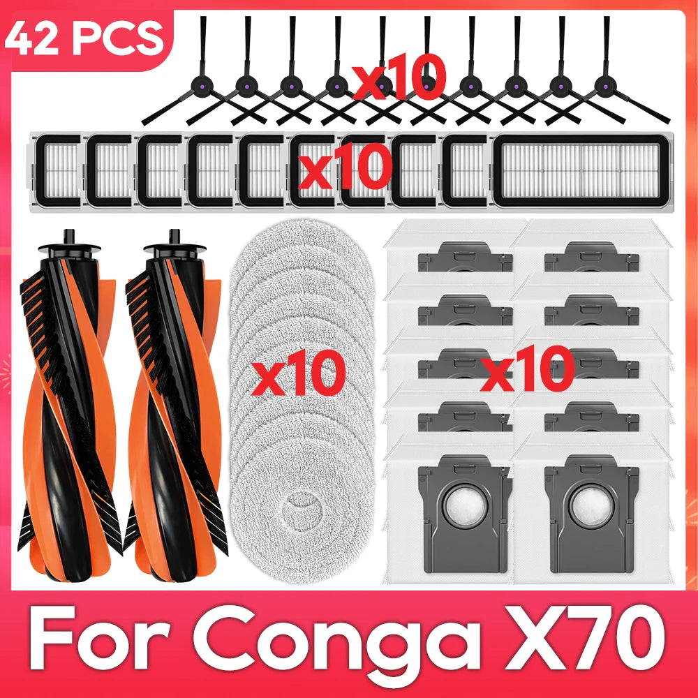 Fit For ( Conga X70 / Deerma X80 ) Replacement Parts Accessories Main Side Brush HEPA Filter Mop Pad Dust Bag