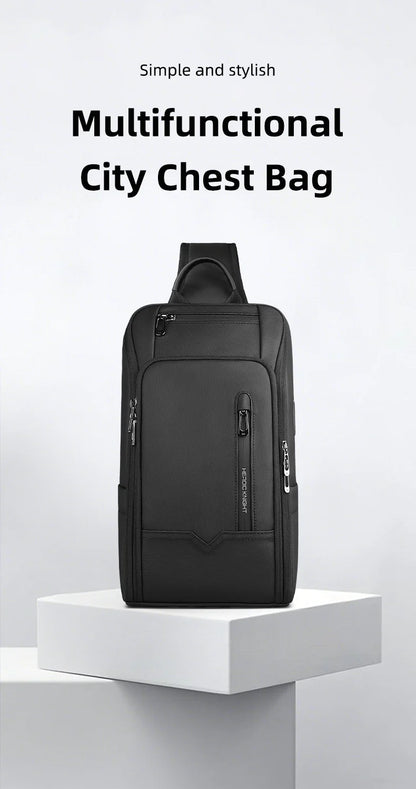 HK Anti-theft Men's Shoulder Bag Waterproof Chest Crossbody Bag with USB Oxford Leisure Satchel Multi-Pockets Sling Bag for Male